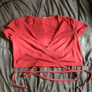 Dark Red Cross over tie crop top